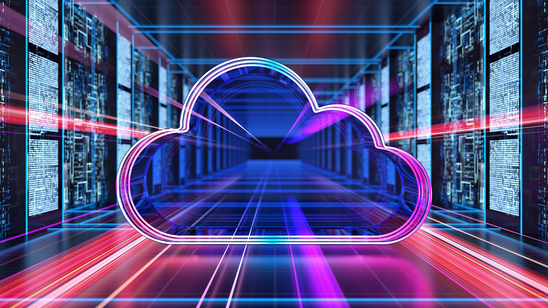 Cloud computing - conceptual digital technology background. program code. security data. Abstract digital servers